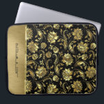 Capa Para Notebook Padrão de Damascos preto e Dourado monograma<br><div class="desc">Fundo preto elegante monograma (alterável para qualquer cor) e tons de ouro para os damascos florais.</div>