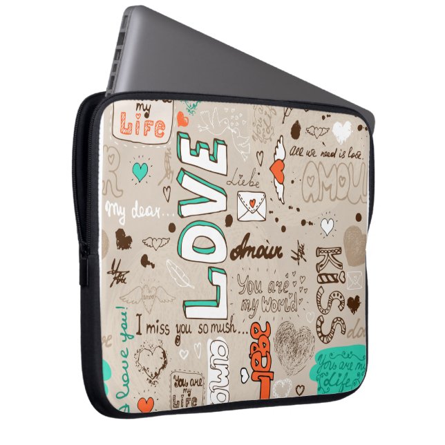 Capa Para Notebook Padrão de Desenho de Citações de Amor (Frente Esquerda)