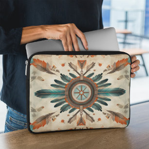 Capa Para Notebook Padrão de Detector de Sonhos de Pena Nativa Vintag