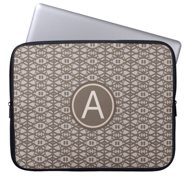 Capa Para Notebook Padrão de diamante bege marrom e monograma (Frente)