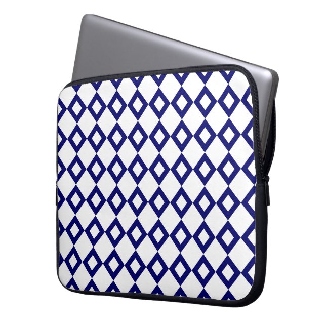 Capa Para Notebook Padrão de diamante branco e Marinho (Frente Esquerda)