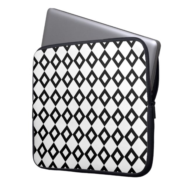 Capa Para Notebook Padrão de diamante branco e preto (Frente Esquerda)