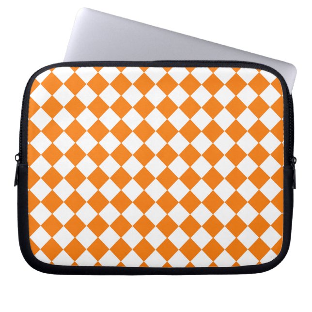 Capa Para Notebook Padrão de Diamante do Verificador Branco Laranja (Frente)