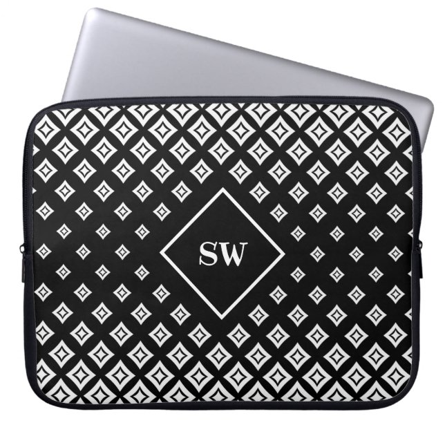 Capa Para Notebook Padrão de diamante geométrico preto e branco (Frente)