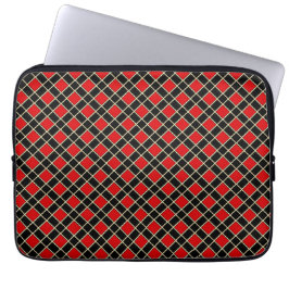 Capa Para Notebook Padrão de Diamante Moderno em Preto e Vermelho