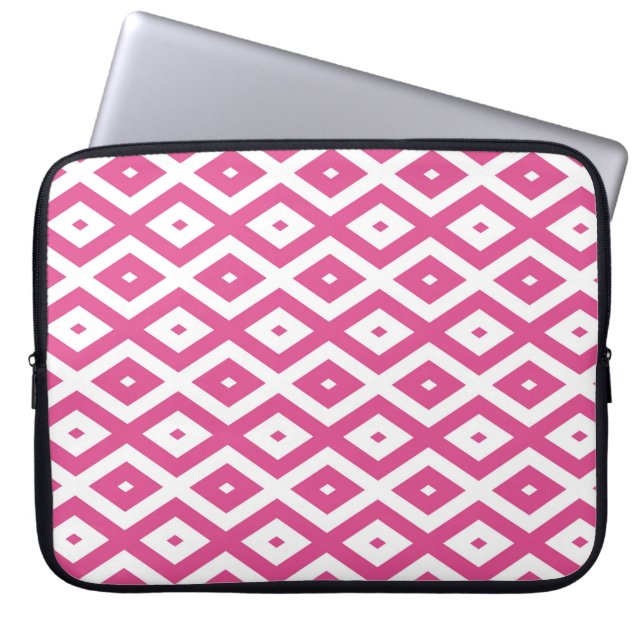 Capa Para Notebook Padrão de diamante rosa e branco (Frente)