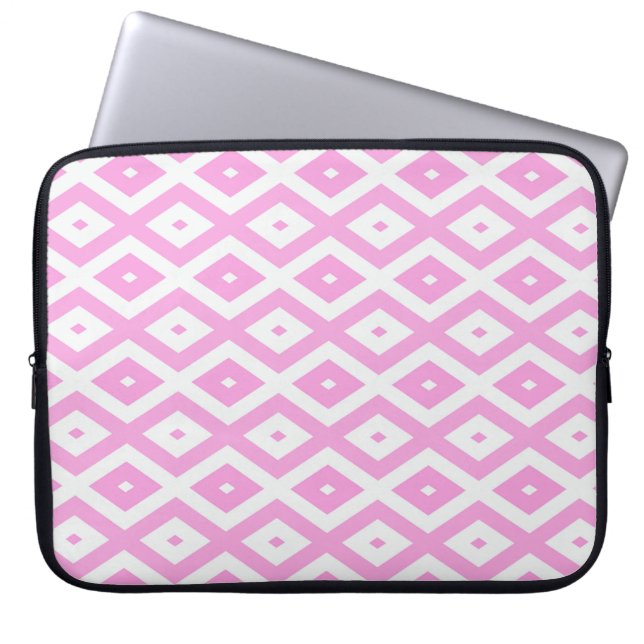 Capa Para Notebook Padrão de diamante rosa e branco (Frente)