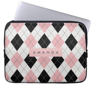 Capa Para Notebook Padrão de Diamante Rosa e Preto Personalizado