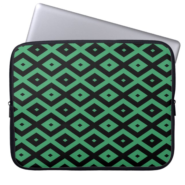 Capa Para Notebook Padrão de diamante verde e preto (Frente)