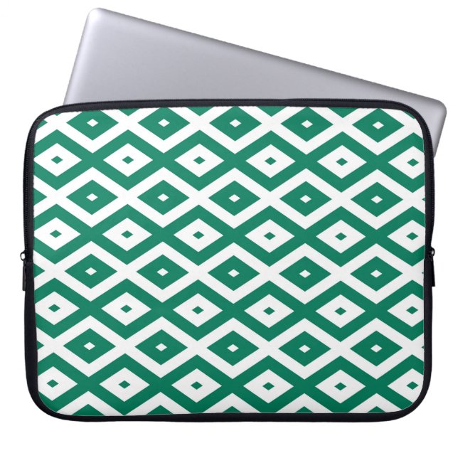 Capa Para Notebook Padrão de diamante verde-florestal e branco (Frente)
