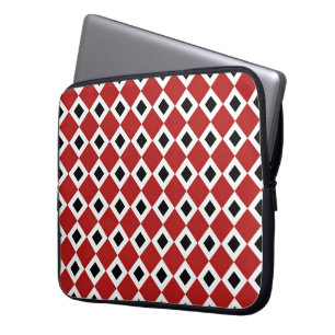 Capa Para Notebook Padrão de Diamante Vermelho, Branco, Preto