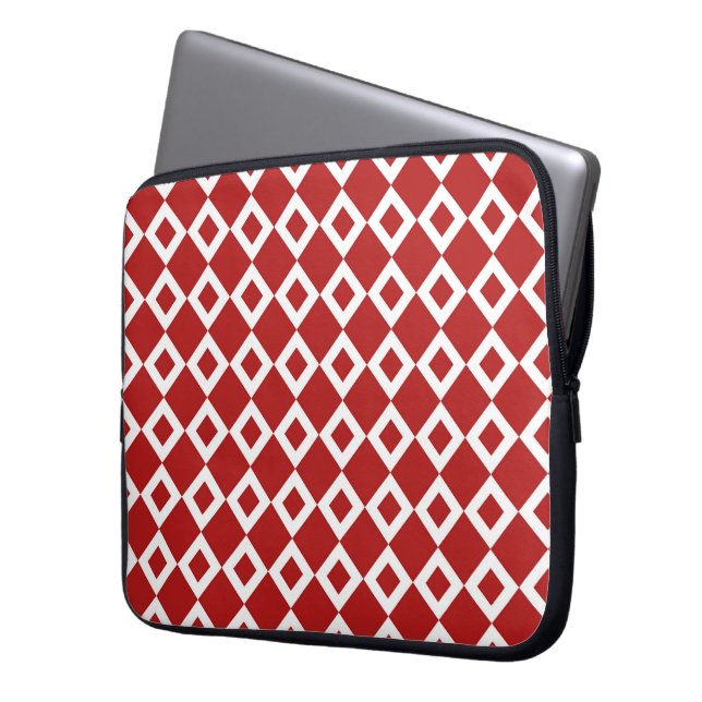 Capa Para Notebook Padrão de Diamante Vermelho e Branco (Frente Esquerda)