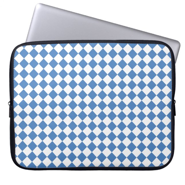 Capa Para Notebook Padrão de Diamante Xadrez Branco Azul (Frente)
