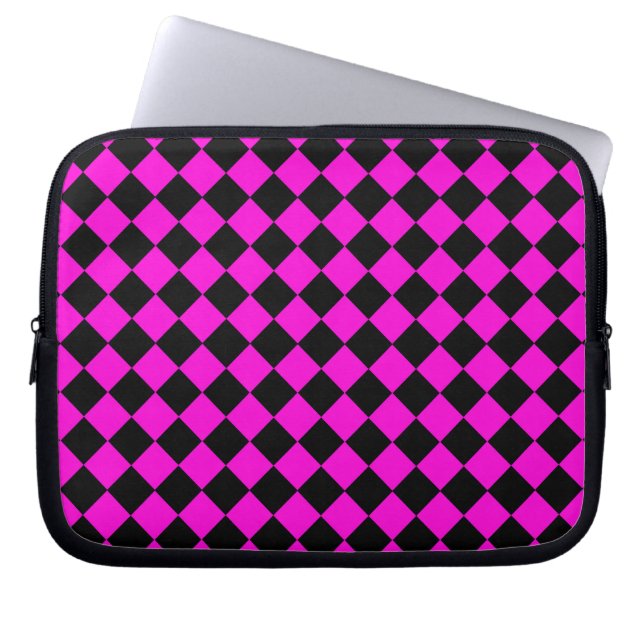 Capa Para Notebook Padrão de diamante xadrez rosa e preto (Frente)