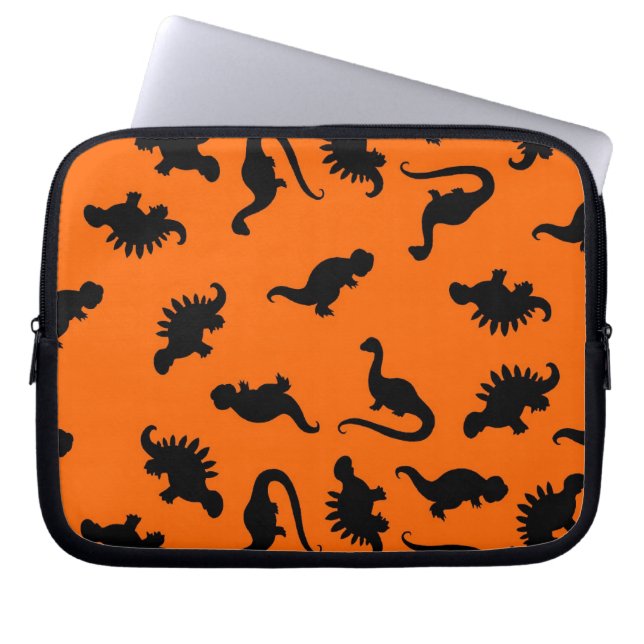 Capa Para Notebook Padrão de Dinossauro Fofo em Laranja (Frente)