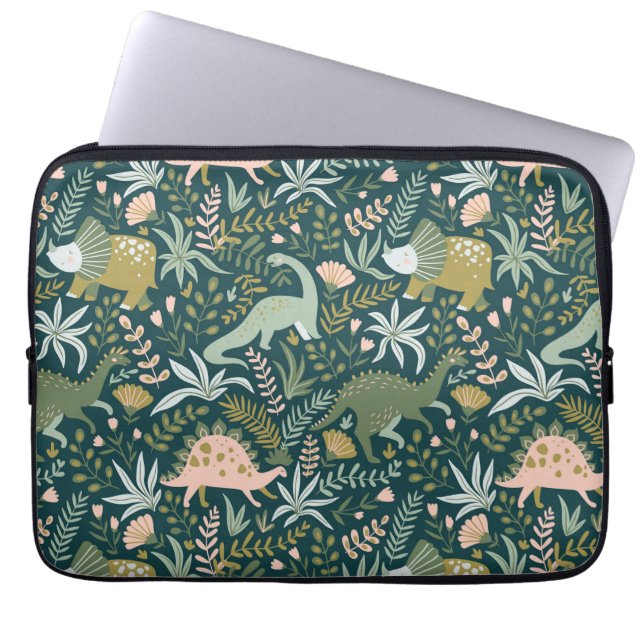 Capa Para Notebook Padrão de Dinossauro Verde (Frente)