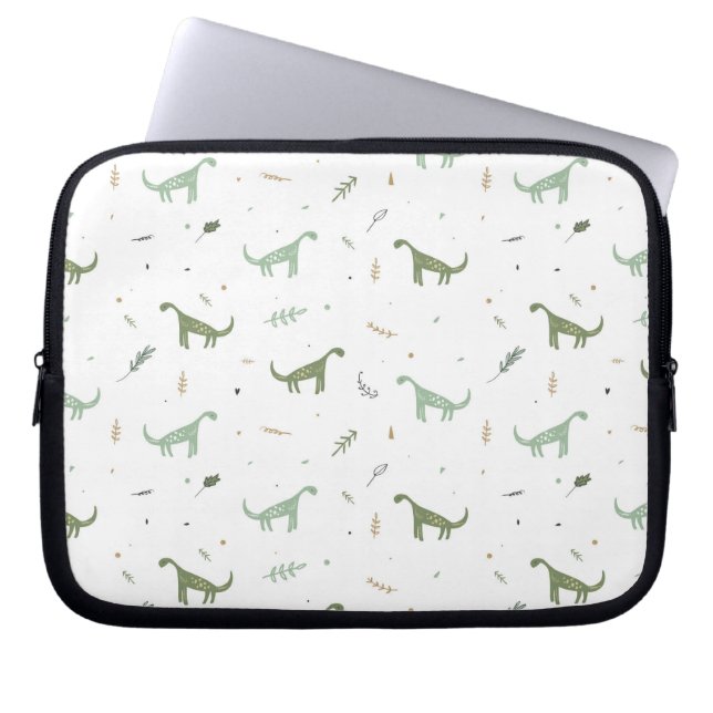 Capa Para Notebook Padrão de Dinossauro Verde e Bonito (Frente)