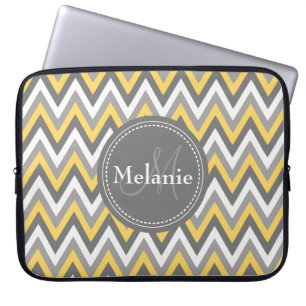 Capa Para Notebook Padrão de Divisa Amarelo e Cinza Monograma