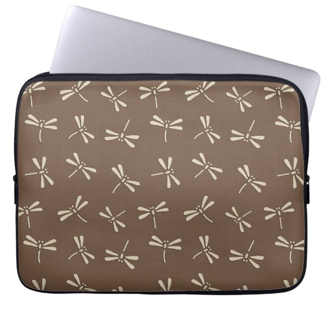 Capa Para Notebook Padrão de Dragonfly Japonês, Cream e Taupe Tan (Frente)