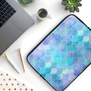 Capa Para Notebook Padrão de Escala de Sereia Aqua Pearlescente e Dou