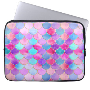 Capa Para Notebook Padrão de escala de Sereia Rosa, Roxo e Aqua