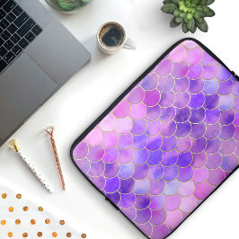 Capa Para Notebook Padrão de Escala de Sereia Ultra Violet e Dourada