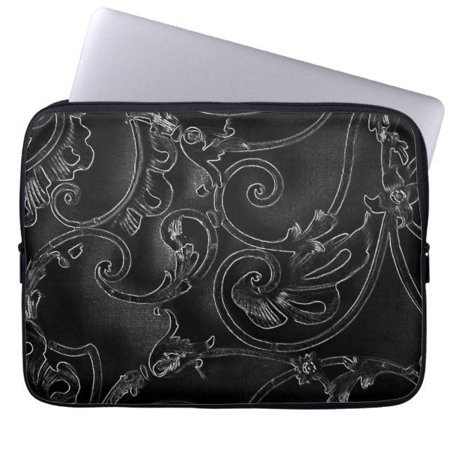 Capa Para Notebook Padrão de espiral barroco gótico preto (Frente)