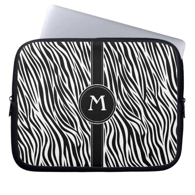 Capa Para Notebook Padrão de faixa de zebra com monograma (Frente)