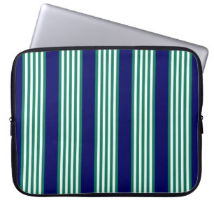 Capa Para Notebook Padrão de faixas verdes e brancas com azul-marinho