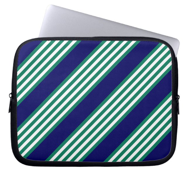 Capa Para Notebook Padrão de faixas verdes e brancas com azul-marinho (Frente)