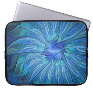 Capa Para Notebook Padrão de Fantasia de Flor Azul, Arte Fractal Abst