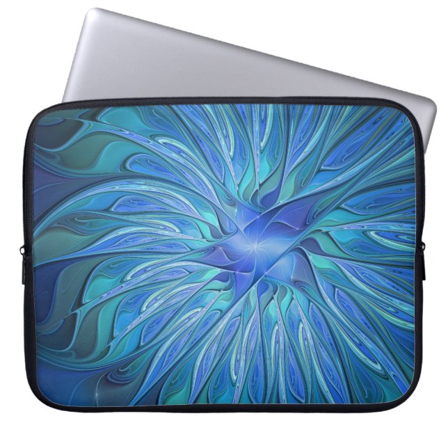 Capa Para Notebook Padrão de Fantasia de Flor Azul, Arte Fractal Abst (Frente)