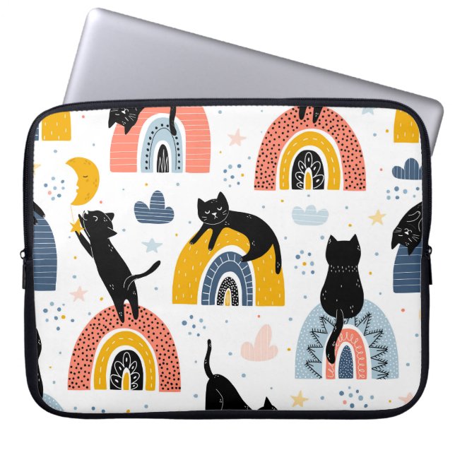 Capa Para Notebook Padrão de Fantasia de Gatos Negros (Frente)