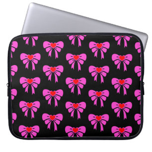 Capa Para Notebook Padrão de Fita Coquette Vermelho Cor-de-rosa Preto