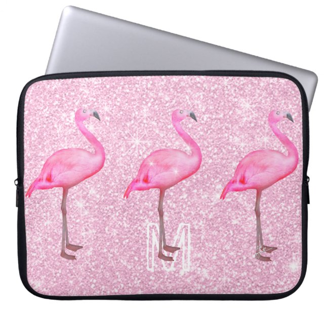 Capa Para Notebook Padrão de Flamingos Tropicais de Brilho Rosa-Rosa (Frente)