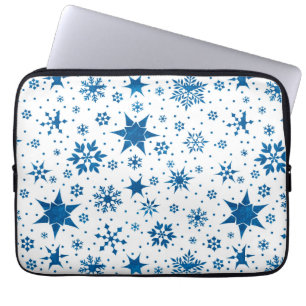 Capa Para Notebook Padrão de Floco de Neve Azul