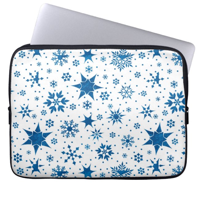 Capa Para Notebook Padrão de Floco de Neve Azul (Frente)