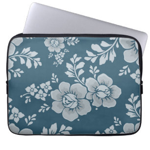Capa Para Notebook Padrão de Flor Azul Vintage Elegante