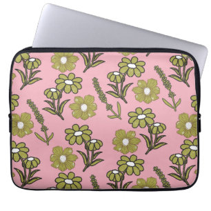Capa Para Notebook Padrão de Flor de Hippie Funky Y2K Retro Rosa Verd