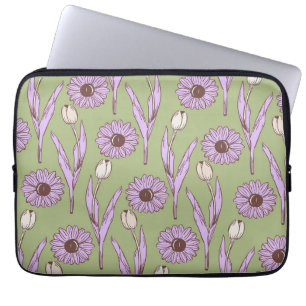 Capa Para Notebook Padrão de Flor de Hippie Funky Y2K Retro Roxo Verd
