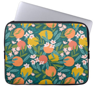 Capa Para Notebook Padrão de Flor de Laranja e Limão Vintage