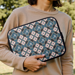 Capa Para Notebook Padrão de Flor de Monograma Floral Geométrico Mode