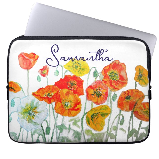Capa Para Notebook Padrão de Flor de Papoula Vermelha Laranja Obrigad (Frente)