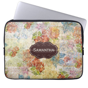 Capa Para Notebook Padrão de Flor Distressed Vintage Personalizado