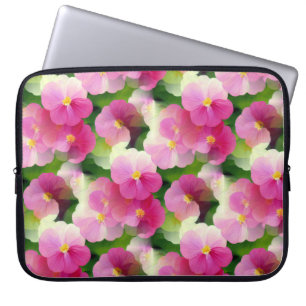 Capa Para Notebook Padrão de Flor Elegante, Rosa e Branco