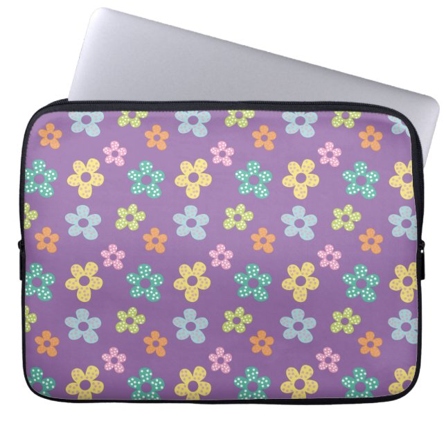 Capa Para Notebook Padrão de Flor Pontilhada Fofa Roxa (Frente)
