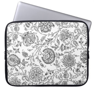 Capa Para Notebook Padrão de Flor Preto e Branco