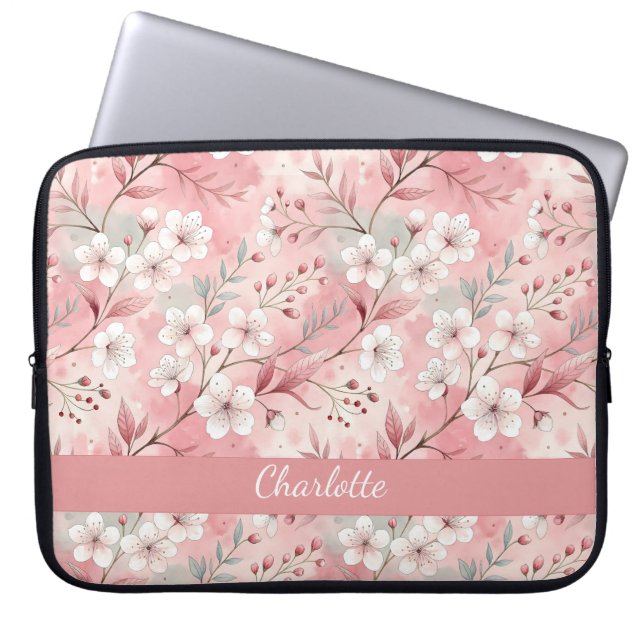 Capa Para Notebook Padrão de Flor Sakura Personalizado Rosa (Frente)