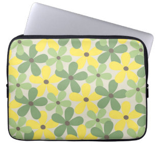 Capa Para Notebook Padrão de Flor Verde Amarelo Retroativo Y2K 70s