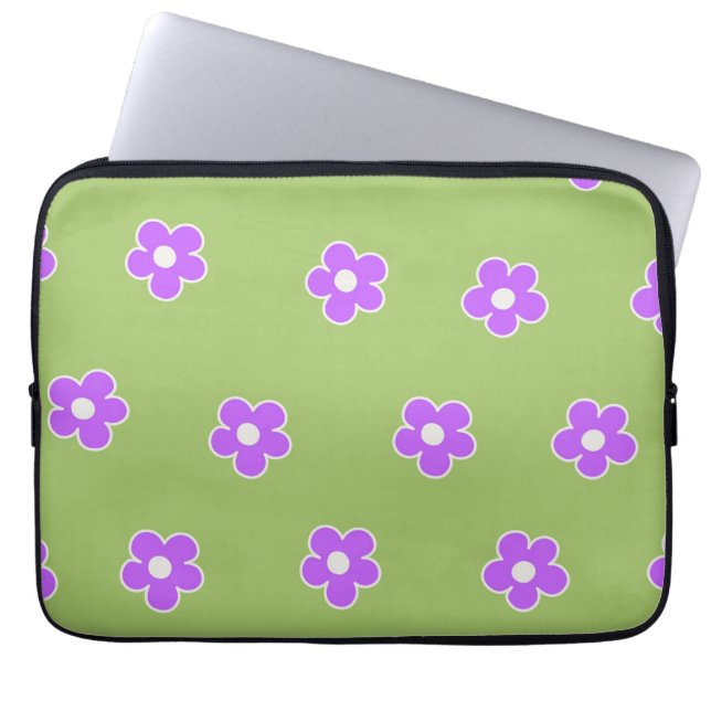 Capa Para Notebook Padrão de Flor Y2K Retro Roxo Verde (Frente)